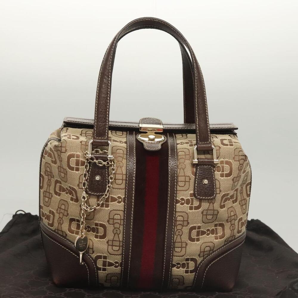 GUCCI Hand Bag Canvas Brown Gold - Picture 12 of 16